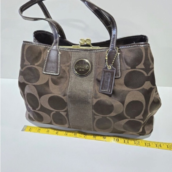 COACH #H1173-F18036 DARK BROWN FRAMED KISSLOCK STRIPED SIGNATURE CANVAS/LEATHER - Picture 5 of 9